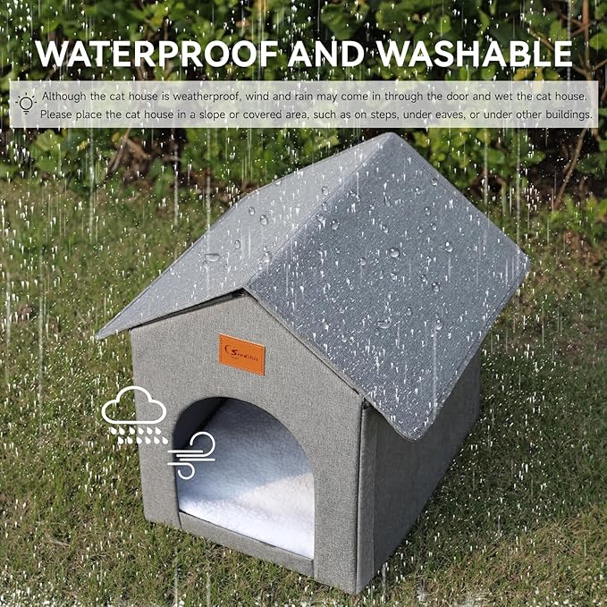 Outdoor Cat House, Outdoor Cat Shelter Feral Cat, Outside Waterproof Cat House for Outdoor/Indoor Cats, Insulated Cat House for Winter with Cozy Cushion, Easy to Assemble, Grey