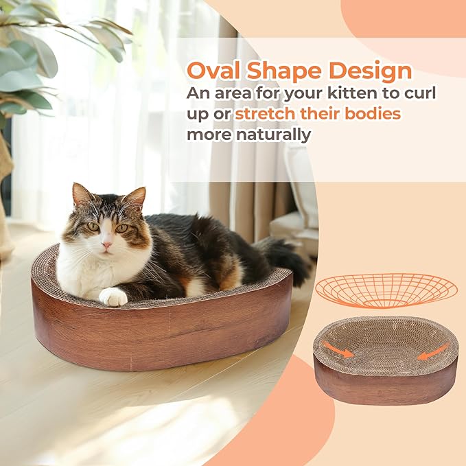 ComSaf Cat Scratcher Bed, Corrugated Cardboard Cat Scratch Bed Lounge Durable Long Lasting, Cat Scratch Pad Cat Scratching Board for Indoor Cats Protecting Furniture Sofa(Oval)