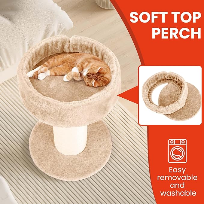 Cat Scratching Post for Large Cats, Tall Cat Scratcher for Indoor Cats with Super Thick Nature Sisal Scratching Post [Dia=6''], Removable Fluffy Cat Bed for Kitten & Adult Cats, Beige