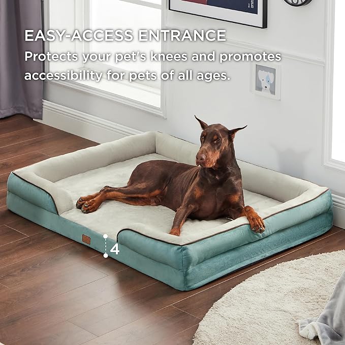 Bedsure XXL Orthopedic Dog Bed - Washable Great Dane Dog Sofa Beds for Giant Dogs, Supportive Foam Pet Couch Bed with Removable Washable Cover, Waterproof Lining and Nonskid Bottom, Washed Blue