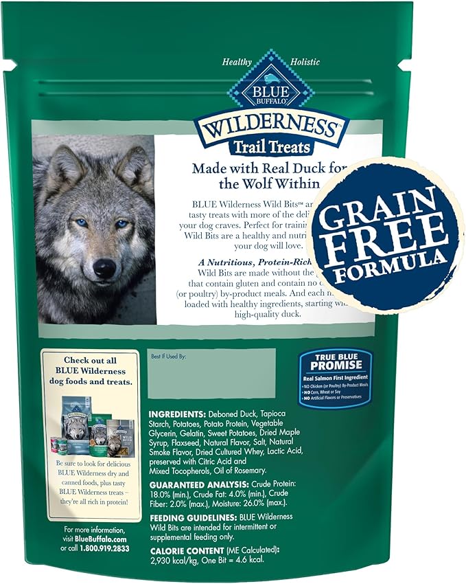 Blue Buffalo Wilderness Wild Bits Soft & Chewy Training Treats for Dogs, Grain-Free, Duck Recipe, 4-oz. Bag