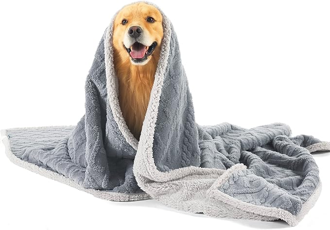 Bedsure Waterproof Dog Blankets for Large Dogs - Pet Blanket for Couch Protector Washable, Premium Jacquard Coral Fleece Cat Throw Blanket, Soft Plush Reversible Furniture Protection, 50"x60", Grey