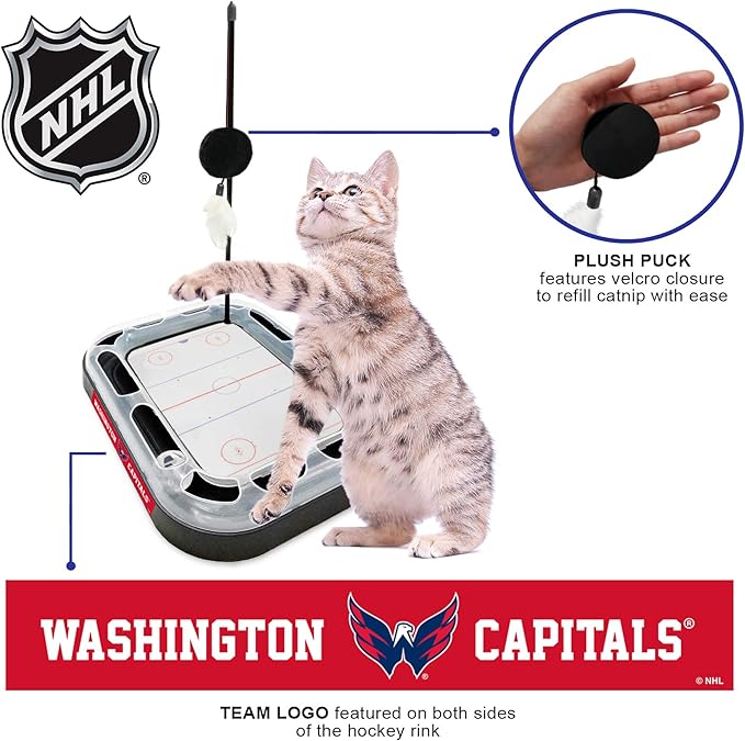 Pets FIrst Cat Scratching Toy NHL Washington Capitals Hockey Field Cat Scratcher Tiy with Interactive Cat Ball Bell in Tracks. 5-in-1 CAT Toy