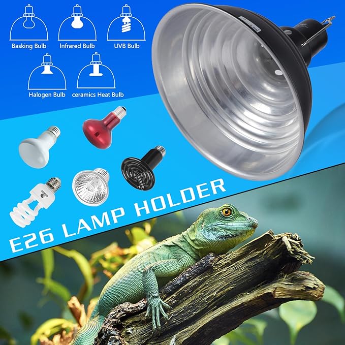 Reptile Heat Lamp Bulbs, 8.5 Inch Reptile Light Fixture UVA UVB Clamp Light Lamp, Heat Lamp for Chickens, Lizard, Reptiles