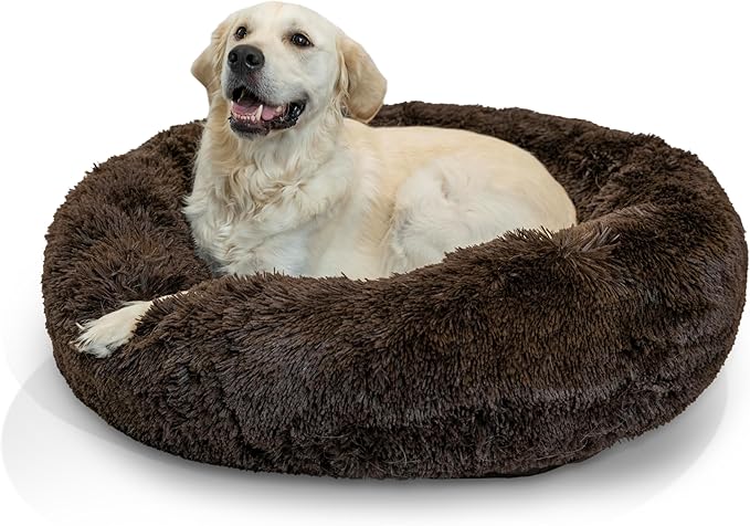 Best Friends by Sheri The Original Calming Donut Cat and Dog Bed in Shag Fur Dark Brown, Large 36"