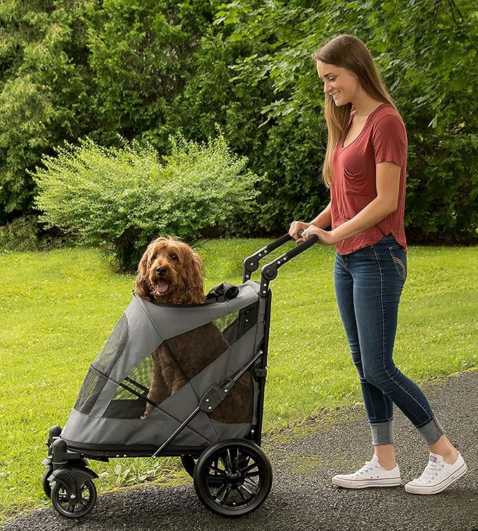 Pet Gear NO-Zip Pet Stroller with Dual Entry, Push Button Zipperless Entry for Single or Multiple Dogs/Cats, Pet Can Easily Walk in/Out, No Need to Lift Pet, Gel-Filled Tires, 1 Model, 4 Colors