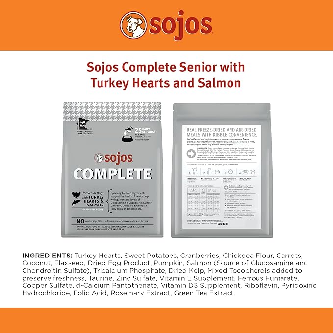 Sojos Complete Turkey & Salmon Recipe Senior Grain-Free Freeze-Dried Raw Dog Food, 7 Pound Bag