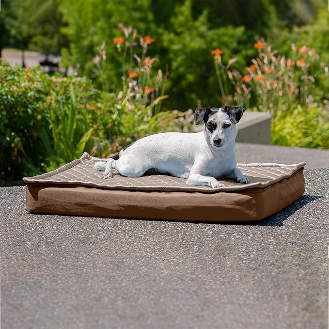 Furhaven Water-Resistant Memory Foam Dog Bed for Medium/Small Dogs w/ Removable Quilt Top & Washable Cover, For Dogs Up to 35 lbs - Indoor/Outdoor Quilt Top Convertible Mattress - Sand, Medium