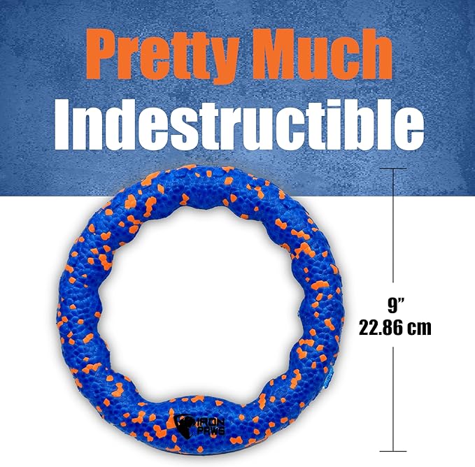 Indestructible Dog Ring Toy, Blue - Tough Dog Pull Toys for Aggressive Chewers, Dog Flying Disc for Fetch, Tug of War and Dog Training