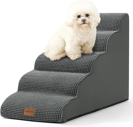 Dog Stairs for High Bed 23" H, Small Dogs Ramp with Leakproof Cover, Foam Pet Steps for Cat, Couch and Sofa, Lightweight, Non-Slip, Durable, Comfort, 15.7x33x22.6in, Dark Grey, 5 Tiers