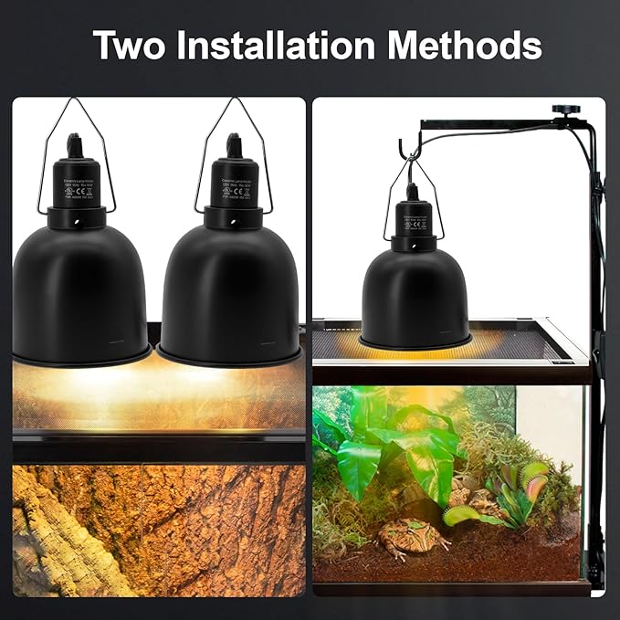 Reptile Light Fixture, 2 Packs 5.5 Inch Deep Dome Lampshade, Reptile Heat Lamp Fixture with Separate Switches Fit for UVB Bulb Basking Heat Bulb for Reptile Glass Terrariums
