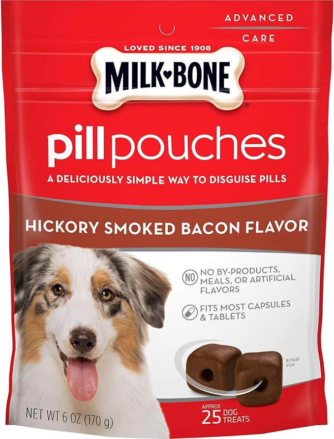 Milk-Bone Pill Pouches Dog Treats, Hickory Smoked Bacon Flavor, 6 Ounce (Pack of 5)