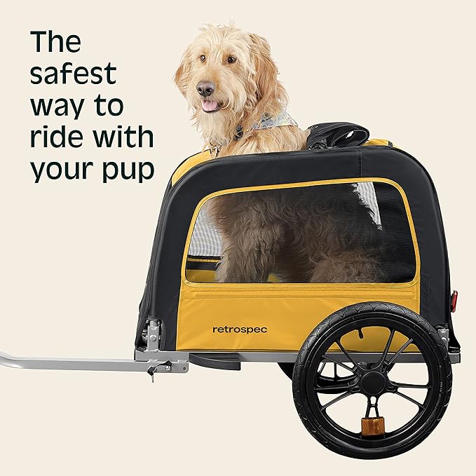 Retrospec Rover Waggin' Pet Bike Trailer - Small & Medium Sized Dogs Bicycle Carrier - Foldable Frame with 16 Inch Wheels - Non-Slip Floor & Internal Leash