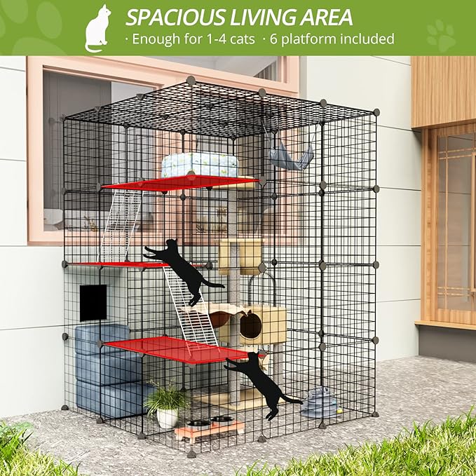 Outdoor Cat House Cat Cages Enclosure with Super Large Enter Door, Balcony Cat Playpen with Platforms,DIY Kennels Crate Large Exercise Place Ideal for 1-4 Cats