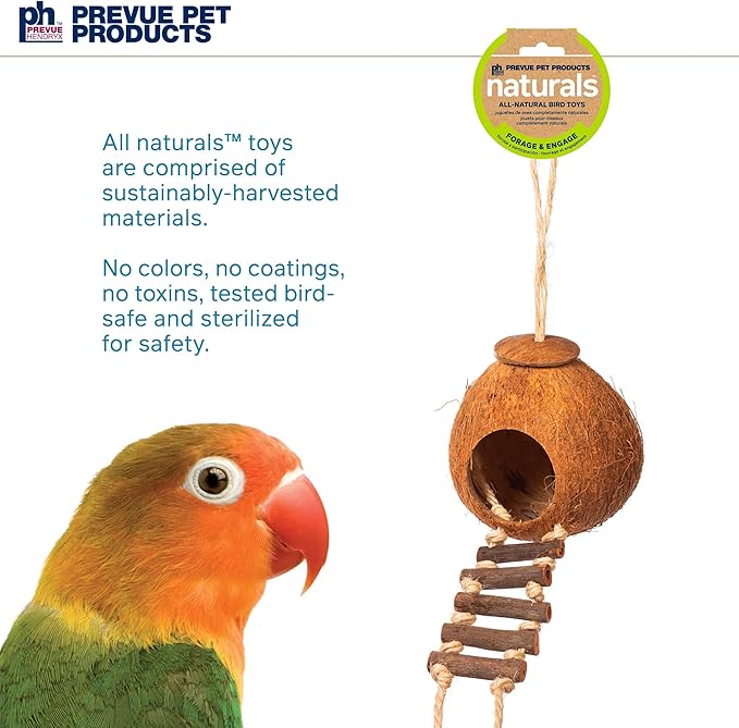 Prevue Hendryx Prevue Pet Products 62801 Naturals Coco Hideaway with Ladder Bird Toy,1 Count (Pack of 1)