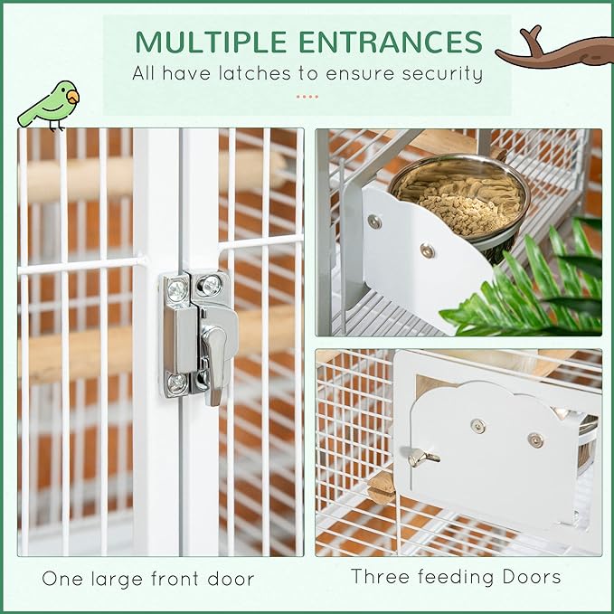 NicBex 55" Large Bird Cage with Play Top and Stand,Pet Flight Birdcage for Parrot Lovebirds Finches Parakeets Budgie Parrotlet Conures,Bird Cage with Tray, Food Cups, Rolling Stand,White