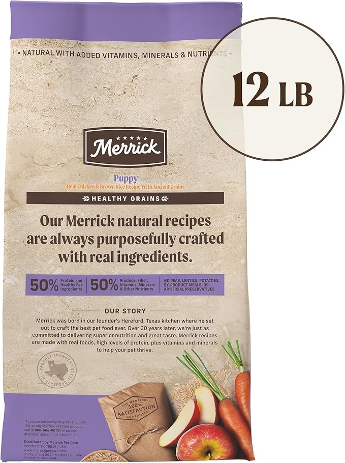 Merrick Healthy Grains Premium Dry Dog Food, Wholesome And Natural Kibble For Healthy Digestion, Puppy Recipe - 12.0 lb. Bag