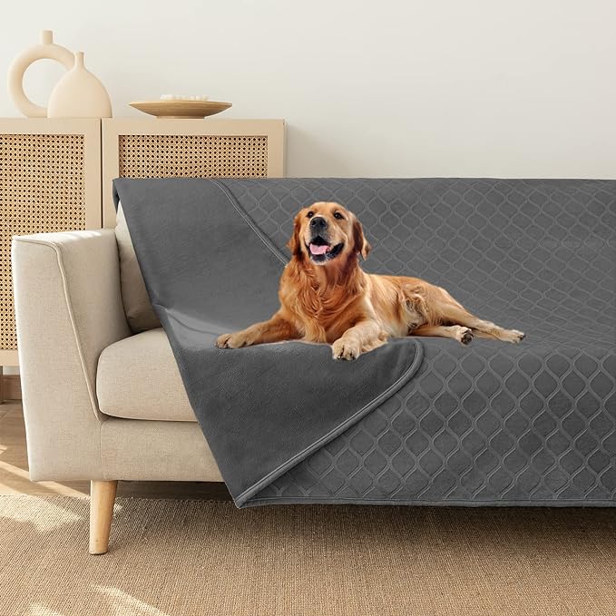 fuguitex Waterproof Dog Blanket Bed Cover Dog Crystal Velvet Moroccan Fuzzy Cozy Plush Pet Blanket Throw Blanket for Couch Sofa(52 * 82 inch, Dark grey+Grey)