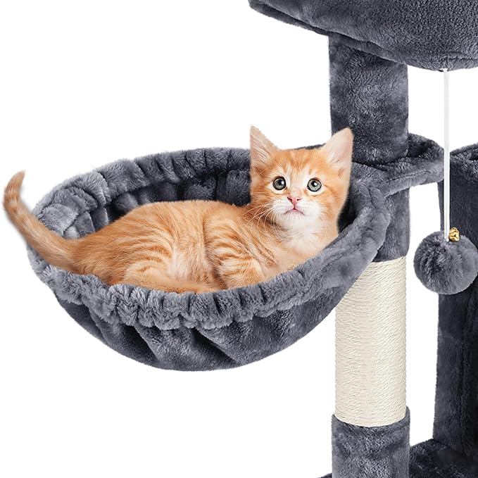 Yaheetech Cat Tree Cat Tower, 40-Inch Cat Condo with Oversized Soft Platform, Scratching Board, Basket and Hammock, Cat Furniture for Kittens Cats Pets, Dark Gray