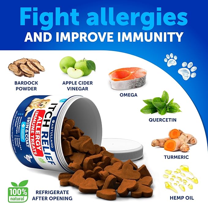 Dog Allergy Relief Chews - Dog Itching Skin Relief Treatment Pills - Itchy and Paw Licking - Anti-Itch Support - Immune Skin & Coat Supplement - Dry Skin and Hot Spots - 180 Treats