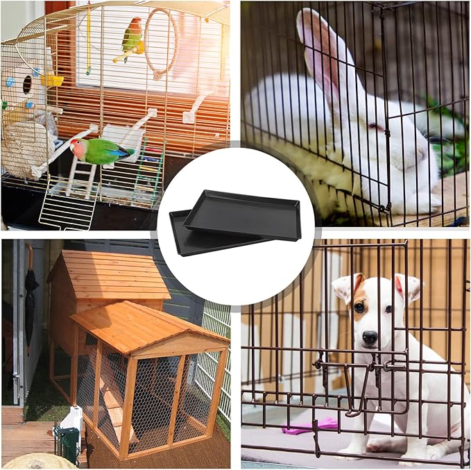 Alipis Bird Toilet Pan Parrot Toilet Pan Bird Cage Tray Black Replacement Dog Crate Pan, Bunny Cage Bottom Tray Plastic Small Animals Cage Tray for Pet, 2Pcs Pet Poop Holder