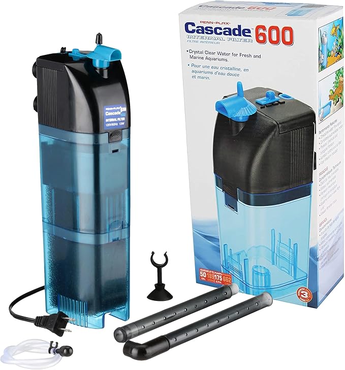 Penn-Plax Cascade 600 Fully Submersible Internal Filter + Replacement Carbon Cartridges for Aquariums