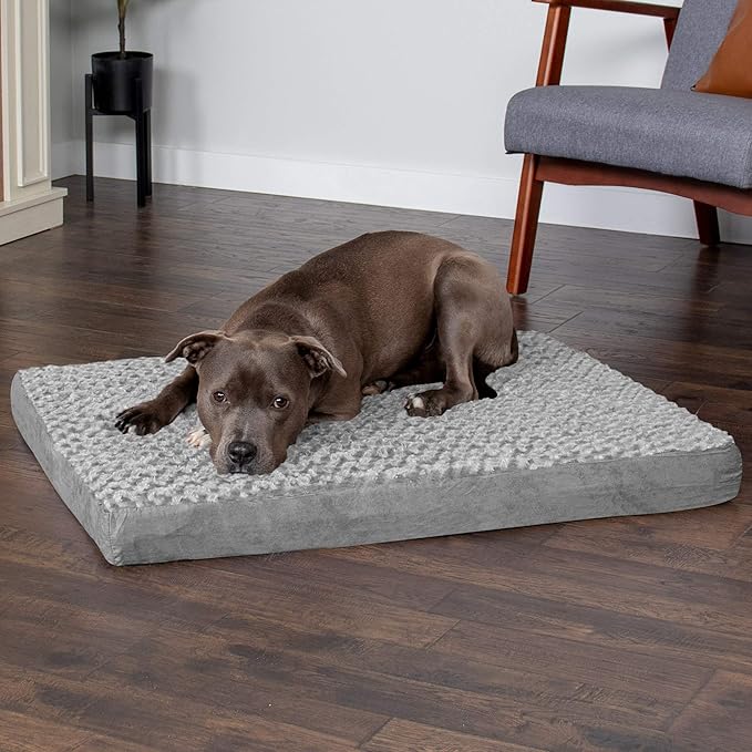 Furhaven Memory Foam Dog Bed for Large/Medium Dogs w/ Removable Washable Cover, For Dogs Up to 55 lbs - Ultra Plush Faux Fur & Suede Mattress - Gray, Large