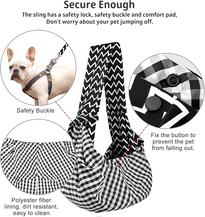 CUBY Dog and Cat Sling Carrier - Hands Free Reversible Pet Papoose Bag - Soft Pouch and Tote Design - Suitable for Puppy, Small Dogs Cats Outdoor (Black Stripe, Unadjustable Strap)…