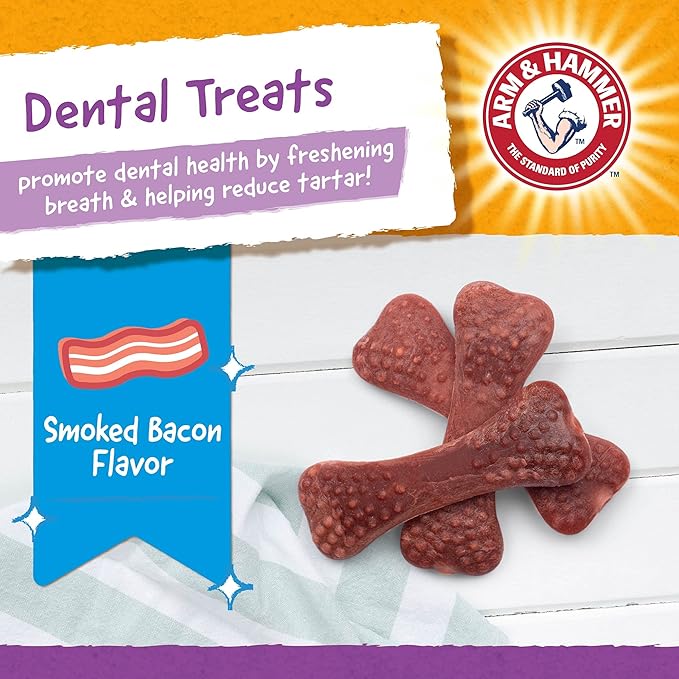 Arm & Hammer for Pets Nubbies Dental Treats for Dogs Dental Chews Fight Bad Breath, Plaque & Tartar Without Brushing Bacon Flavor Value Bucket (Pack of 6, 53 Count Total)