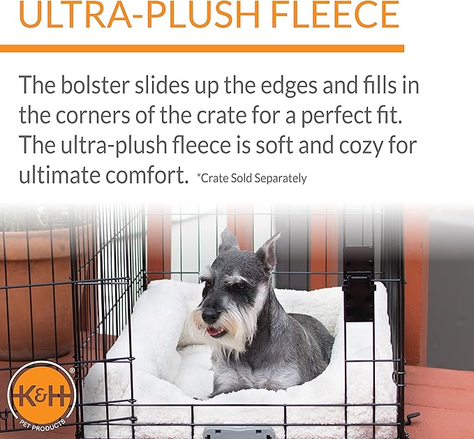 K&H Pet Products Ultra Plush Deluxe Bolster Dog Crate Pad, Plush Dog Crate Bed, Portable Dog Crate Mat & Dog Kennel Indoor Mat, Dog Bed for Crate (Crate Not Included) - Fleece 20 X 25 Inches