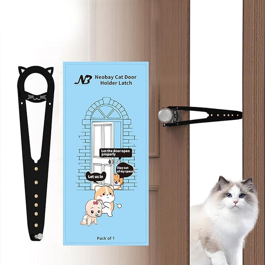 Cat Door Latch with Stabilizer, 7 Sizes Adjustable Cat Door Holder Latch to Keep Dog Out of Litter Box, Economical Alternative of Pet Gates and Interior Cat Door, Black, 1 Pack