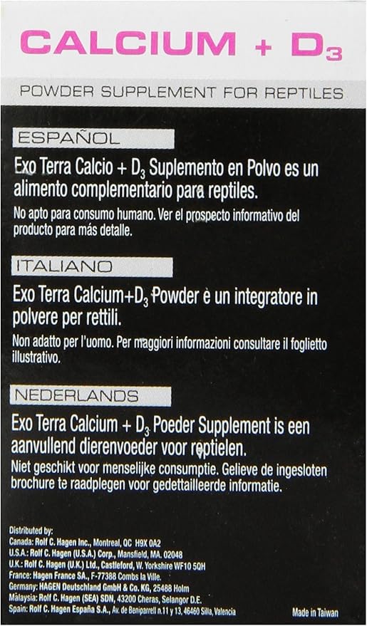 Exo Terra Calcium + D3 Powder Supplement for Reptiles and Amphibians, 1.4 Oz., PT 1855