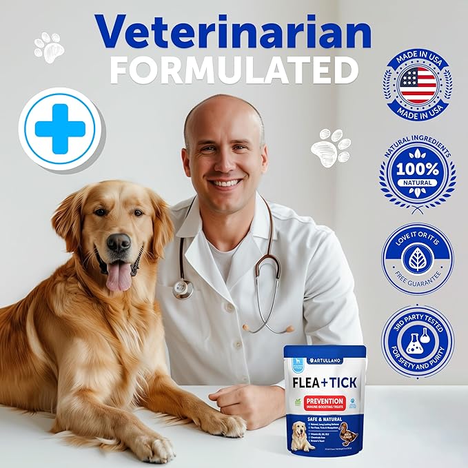 Flea and Tick Prevention for Dogs Chewables - Made in USA - Flea and Tick Chewables for Dogs - Natural Flea and Tick Supplement for Dogs - Oral Flea Pills for Dogs - Pest Defense - All Breeds & Ages