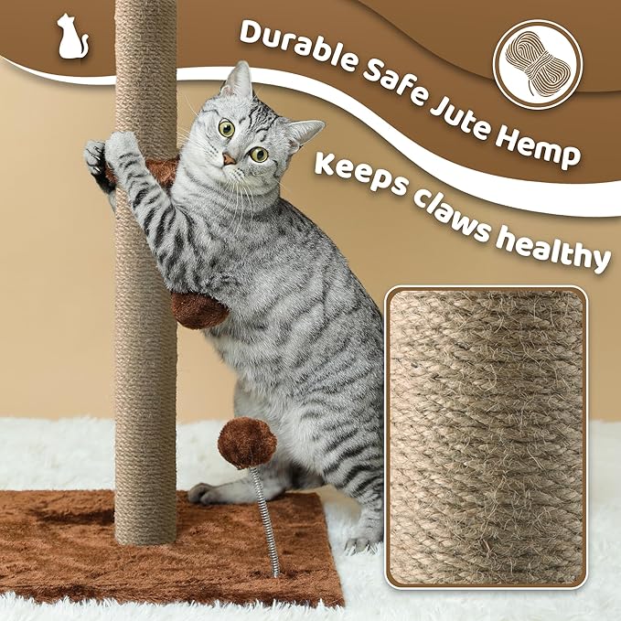 Cat Scratching Post, 34'' Tall Scratchers Post for Indoor Cats, Cute Cat Tree Climbing Post for Large Cats and Kittens, Brown