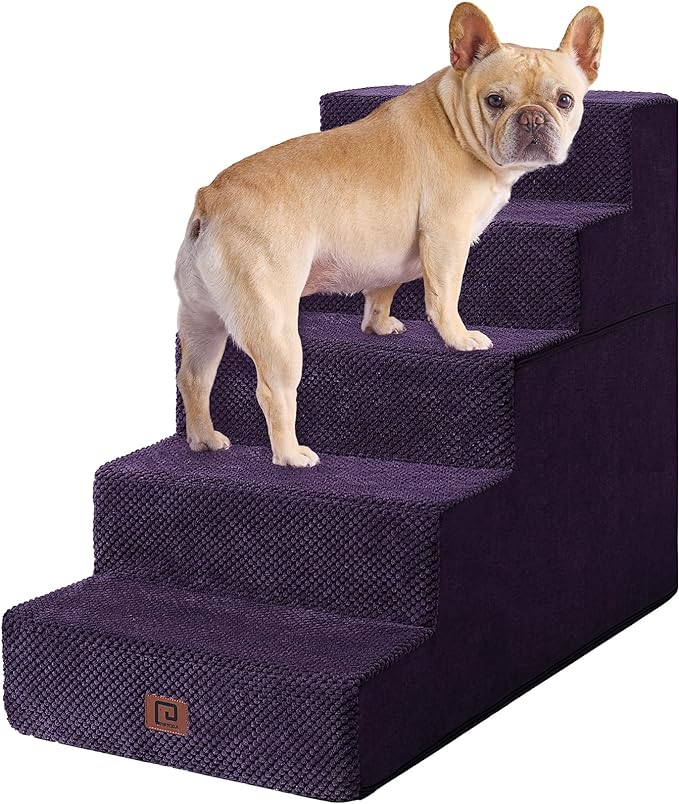 EHEYCIGA Dog Stairs for High Bed 22.5”H, 5-Step Dog Steps for Bed, Pet Steps for Small Dogs and Cats, Non-Slip Balanced Dog Indoor Ramp, Purple