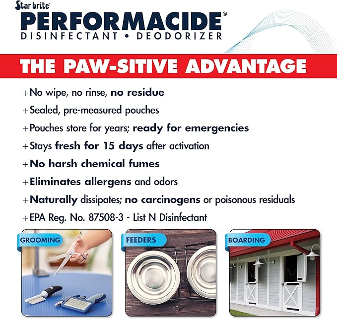 STAR BRITE PERFORMACIDE No-Rinse Disinfectant Deodorizer for Pet Surfaces - Kills Parvovirus, Ringworm, Feline Calicivirus, Avian Influenza (Bird Flu), Refillable, 32 OZ Kit,white