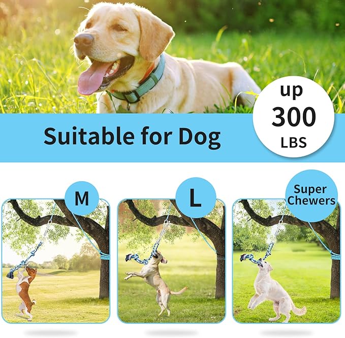 LOOBANI Dog Spring Pole Toy for Pitbull, Outdoor Durable Hanging Rope Tug Toys for Exercise & Muscle Building & Bite Training, Interactive Tug of War Game for Medium to Large Breeds Solo Play(Blue)