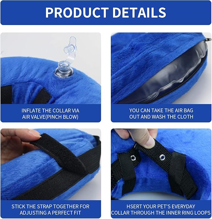 Inflatable Dog Cone,Adjustable Recovery Collar for Dogs After Surgery,Prevent from Biting & Scratching,Not Block Vision（Blue S）