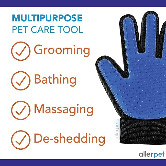 Allerpet Cat Dander Remover w/Free Pair of Grooming Gloves and Mitt - Effective Cat Dander Reduction, Anti Allergen Solution Made in USA - (12oz)