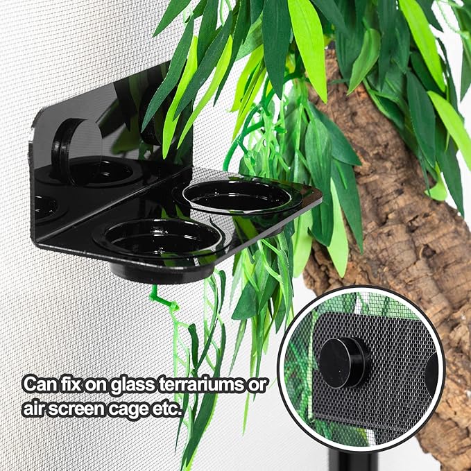 WACOOL Magnetic Reptile Ledge, Acrylic Gecko Feeding Ledge with 6PCS Cups, Reptile Food Water Feeder Dish for Geckos Iguana Chameleon Pets (Black)