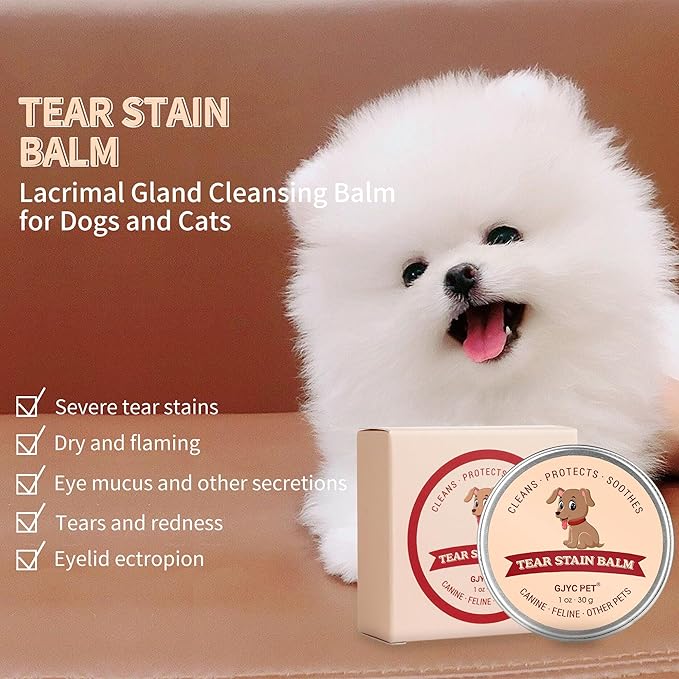 Pet Tear Stain Remover Balm - 1 oz (30g) Natural, Plant-Based Eye Care for Dogs and Cats - Gently Cleanses and Restores Sparkling Eyes