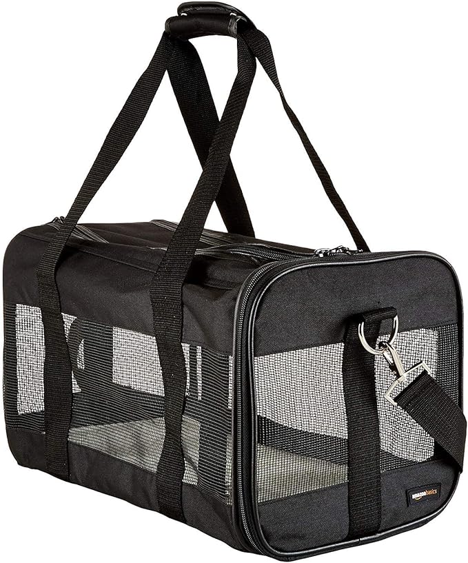 Amazon Basics Soft-Sided Mesh Pet Travel Carrier for Dog, Cat, Medium, 16.5"L x 9.4"W x 9.8"H, Black