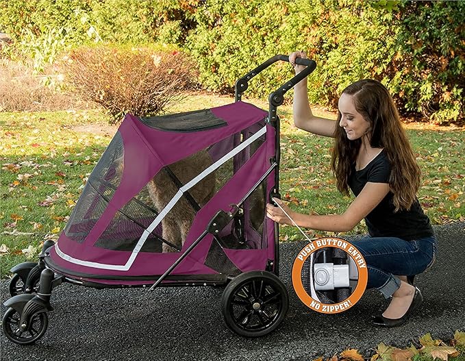 Pet Gear NO-Zip Pet Stroller with Dual Entry, Push Button Zipperless Entry for Single or Multiple Dogs/Cats, Pet Can Easily Walk in/Out, No Need to Lift Pet, Gel-Filled Tires, 1 Model, 2 Colors