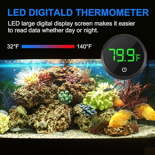 2Pcs Digital Aquarium Thermometer Fish Tank Digital LED Display Thermometer Fahrenheit Aquarium Temperature Sensor with LED Touch Screen for Aquarium Glass Containers Plant Reptile Turtle Tank-Black