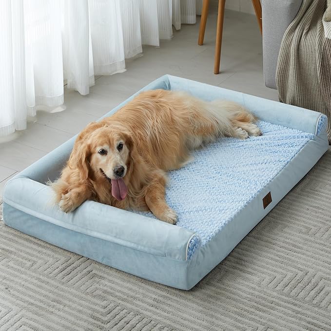 WNPETHOME Dog Beds for Large Dogs, Orthopedic Sofa Dog Bed Mat Pillow with Removable Waterproof Cover, Egg-Foam Dog Crate Bed for Medium Large Dogs