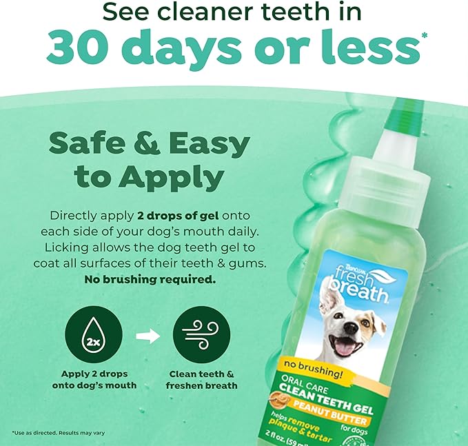 TropiClean No Brushing Gel Peanut Butter Flavor | Dog Toothpaste and Toothbrush | Dog Breath Spray | Breath Gel for Dogs | Made in the USA | 2 oz.