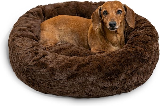 Best Friends by Sheri The Original Calming Donut Cat and Dog Bed in Lux Fur Dark Chocolate, Small 23"