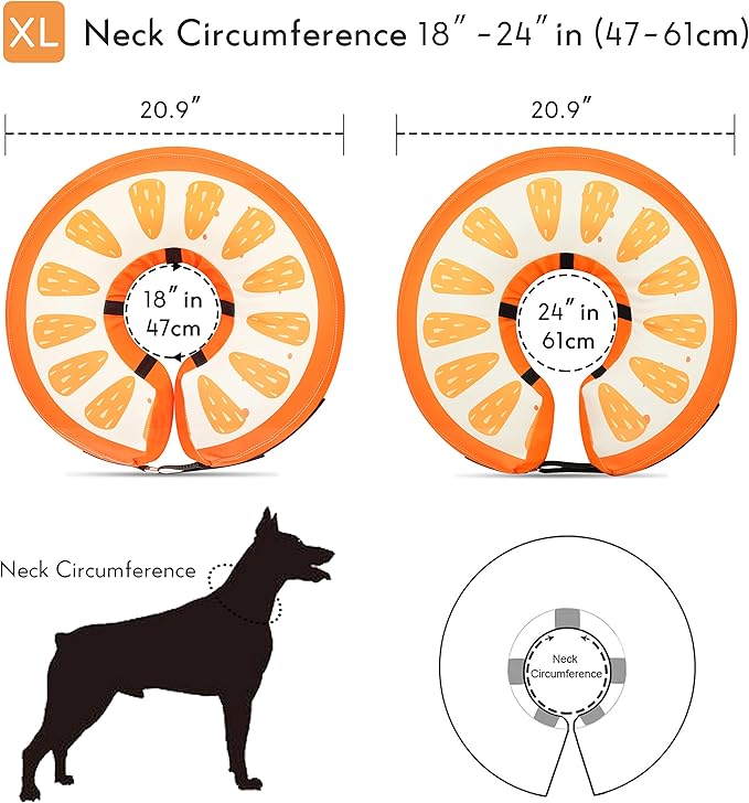 Dog Cone Collar for Small Medium Large Dogs for After Surgery, Pet Inflatable Neck Donut Collar Soft Protective Recovery Cone for Dogs and Cats - Alternative E Collar Does not Block Vision Orange,XL