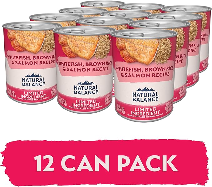 Natural Balance Limited Ingredient Adult Wet Canned Dog Food with Healthy Grains, Whitefish, Brown Rice & Salmon Recipe, 13 Ounce (Pack of 12)