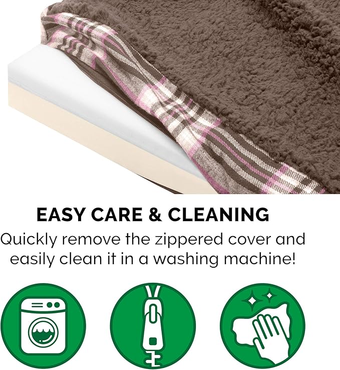 Furhaven Memory Foam Dog Bed for Small Dogs w/ Removable Washable Cover, For Dogs Up to 20 lbs - Sherpa & Plaid Flannel Deluxe Mattress - Java Brown, Small